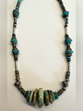 Authentic Turquoise Sterling Silver 26” Statement Necklace